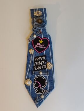 Denim Patch Tie - Blue with 'Black Princess' and 'Faith That Lasts' Patches